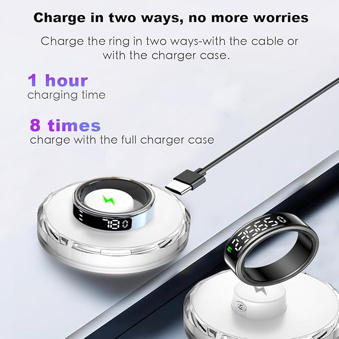 Smart Health Ring with Screen,for Women Men Fitness Tracker with Heart Rate, Blood Oxygen, HRV, Sleep Monitoring, Step Counting, IP68 for iPhone and Android, No Subscription Fee (Gold, 10#)