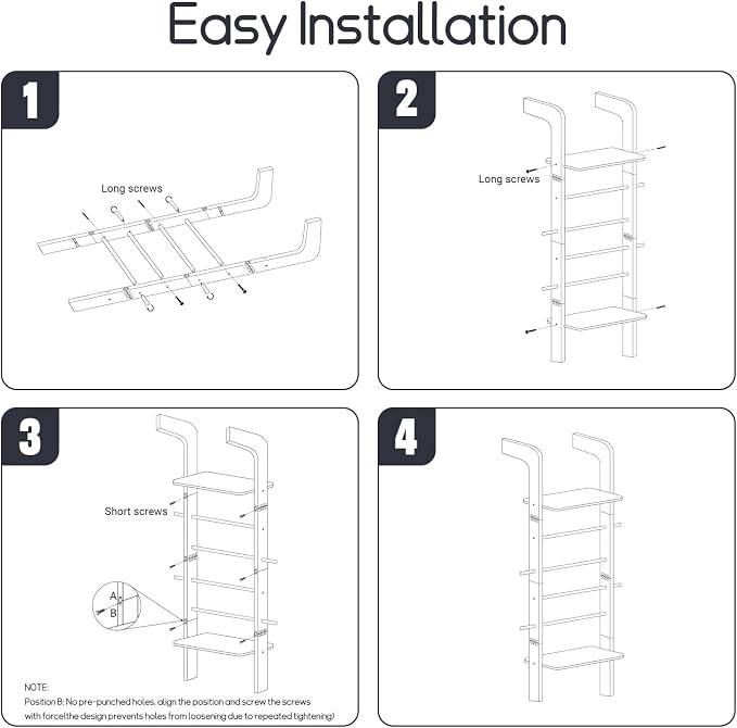 Wooden Ladder with Shelf for Room Decor, 6-Tier Decor Ladder with Non-Slip Mat & Hooks, Farmhouse Style Leaning Wall Display Holder