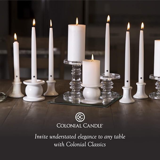 Colonial Candle Unscented Taper Candle, Classic Collection, Colonial Classic Green, 8 in, Pack of 12 - Up to 6 Hours Burn