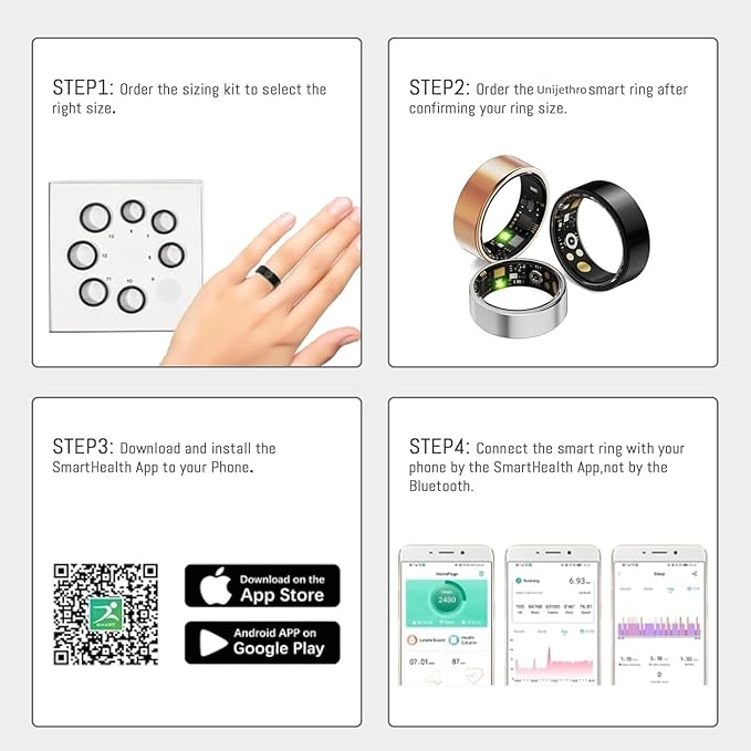 Smart Ring For Women Men, Health Tracker with Heart Rate/Blood Oxygen/Blood Pressure/Sleep Monitoring/Step Counting, IP68 Waterproof Fitness ring, No App Fees for iPhone & Android (Black, 10#)