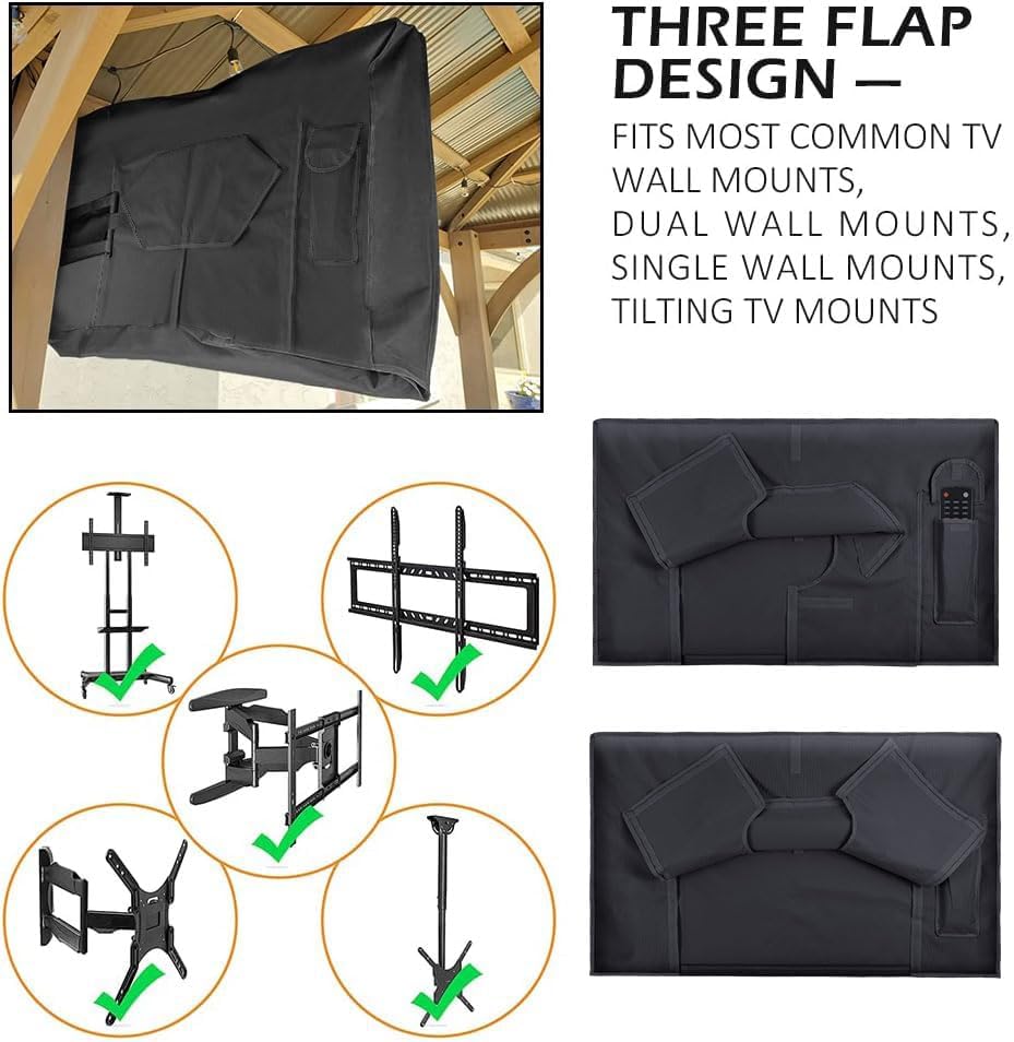 30-32 Inch 600D HOMEYA Outdoor TV Cover with Clear Scratch Resistant Front Flap + Bottom Cover, Weatherproof