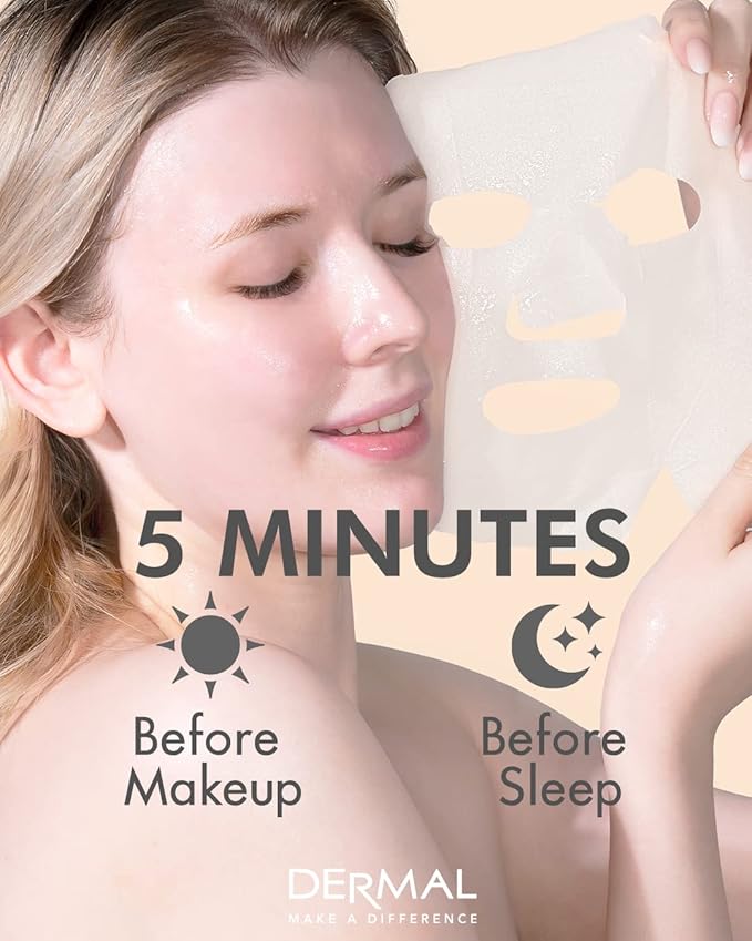 DERMAL Korean Collagen Face Mask ??Hydrating & Soothing Sheet Mask with Panthenol ??Hypoallergenic Calming Moisture Care for All Skin Types ??16 Combo Pack A