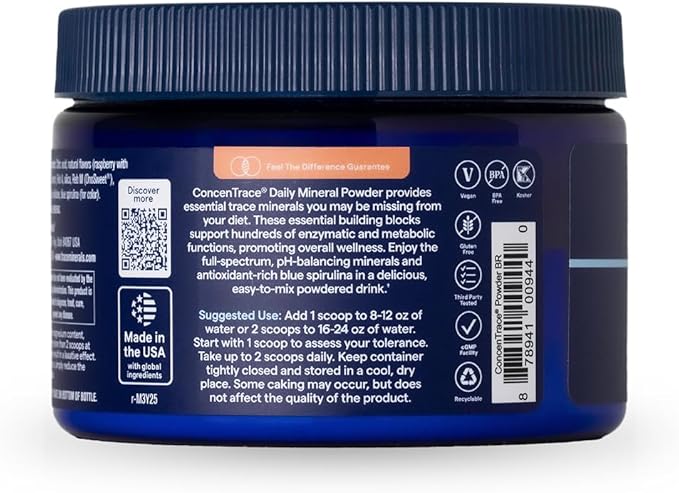 Trace Minerals ConcenTrace Daily Mineral Powder - Supports Energy, Digestion, Bone Health - 70+ Multiminerals Supplement with Ionic Magnesium, Chloride, & Potassium, Sugar-Free (60 Servings)