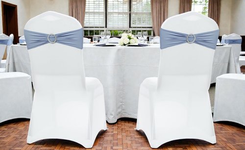 MDS Spandex Chair Sashes - Pack of 125 Elastic Stretch Bows with Buckle Slider - Dusty Blue