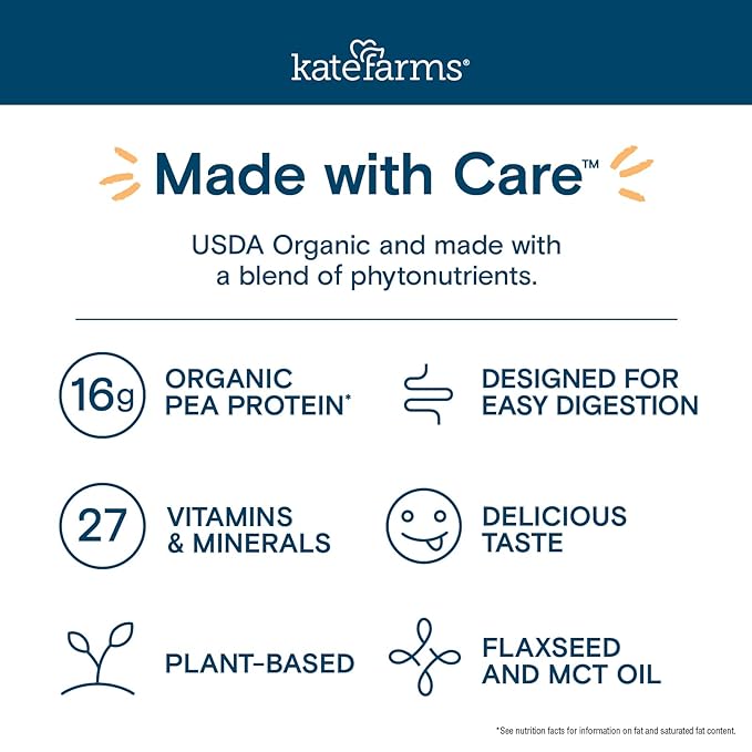 Kate Farms Organic Nutrition Shake, Strawberry, 16g Protein, 27 Vitamins and Minerals, Meal Replacement, 11 oz, 12 Pack