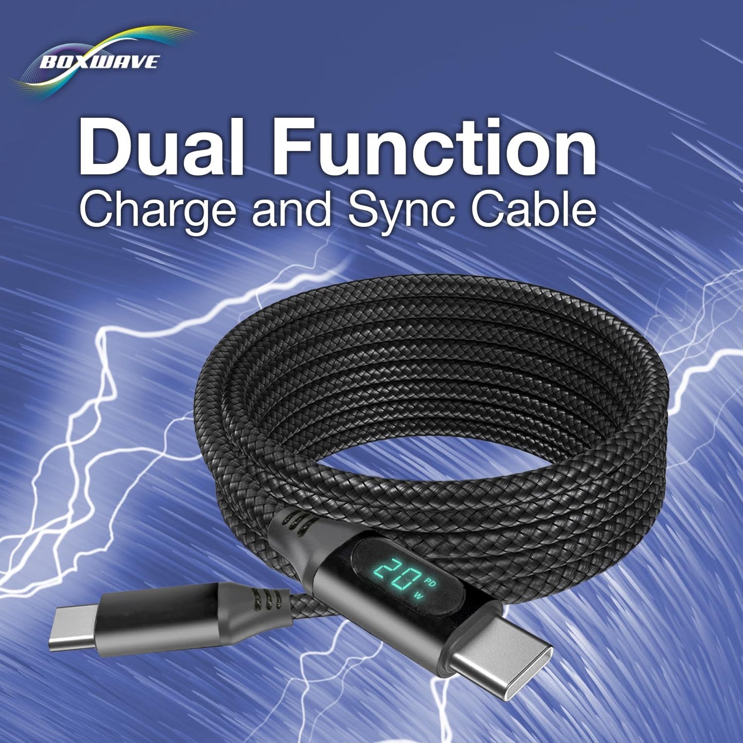 BoxWave MP3 W02 (6ft) (100W), Cable Compatible with Benjie Player - PowerDisplay PD Cable - USB-C to USB-C LED Wattage