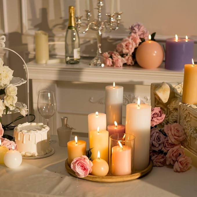 MOZEAL 3" x 6" Hand-Poured Unscented Candle, Dripless Pillar Candle Set of 3, Long Lasting Burning, Approx 120 Hours Burn Time, Rustic Country Style, for Elegant Affairs, Neutral Harmony, Beige
