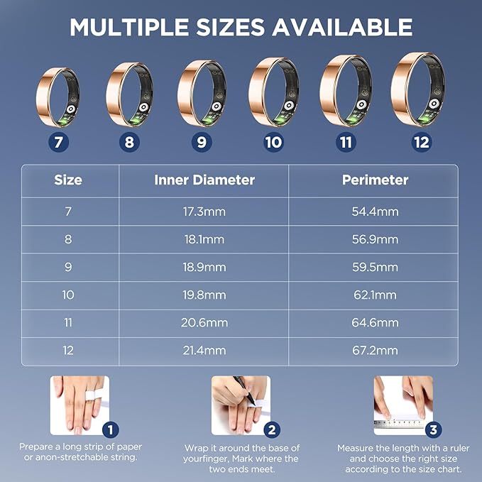 Ultra-thin Smart Ring for Women Men, Activity Fitness Tracker, Waterproof Fitness Ring with Sleep Tracker, 24/7 Heart Rate Monitor,Step Counter,Calorie Pedometer,No APP Fee,for iOS Android(RoseGold#7)