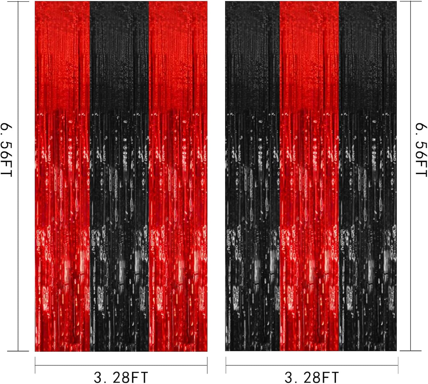 Skiennix 5 Pack Foil Fringe Curtains - Black & Red Party Backdrop Decorations for Events & Celebrations