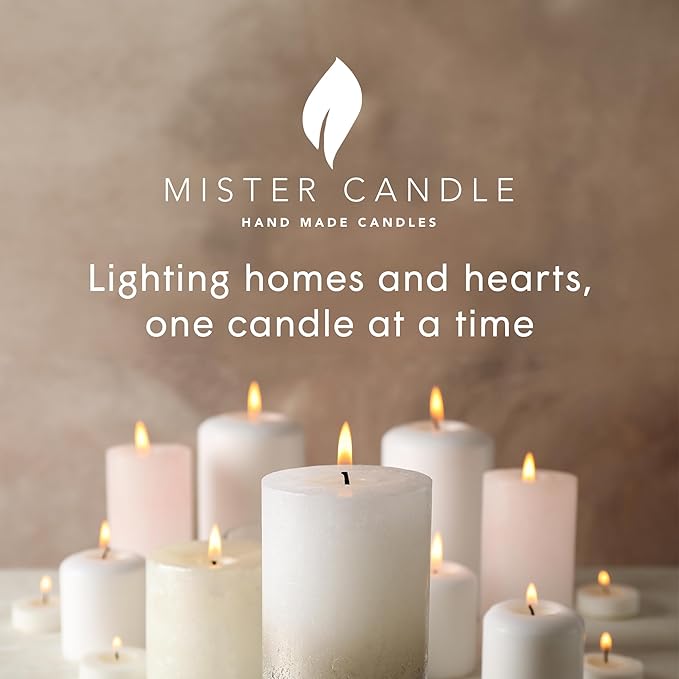Mister Candle Dripless Unscented Pillar Candles, Set of 3 Hand Poured White Solid Color Non-Scented Candles for Home Decor, Premium Wax, 80 Hr Burn Time, 3x6 Inch