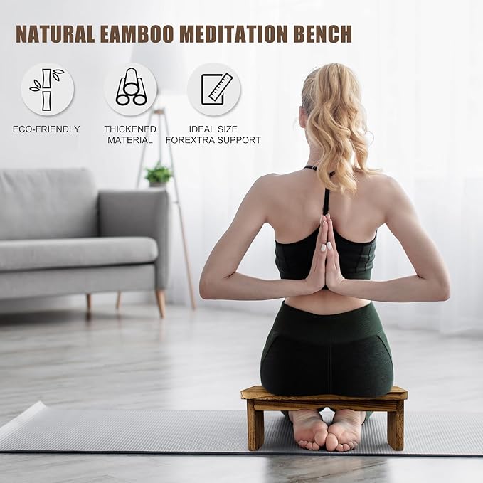 Meditation Bench - Yoga Bench,Wooden Zen Meditation Stool Kneeling Bench for Mindfulness Practice Tea Ceremony and Relaxation Ergonomic Design for Comfort and Support Household,Dark Wood