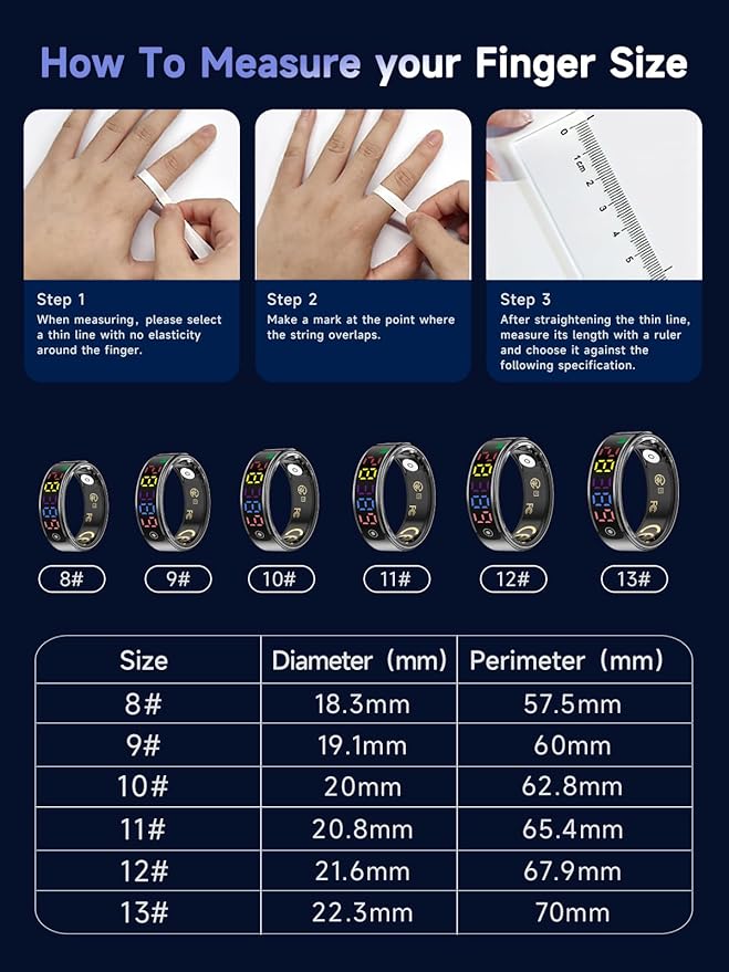 Smart Ring for Women Men, Health Ring with Colorful Display, Fitness Tracker with Heart Rate, Blood Oxygen, Sleep Monitor, No Subscription Fee, 5ATM Waterproof for iPhone & Android (Rose Gold, 12)