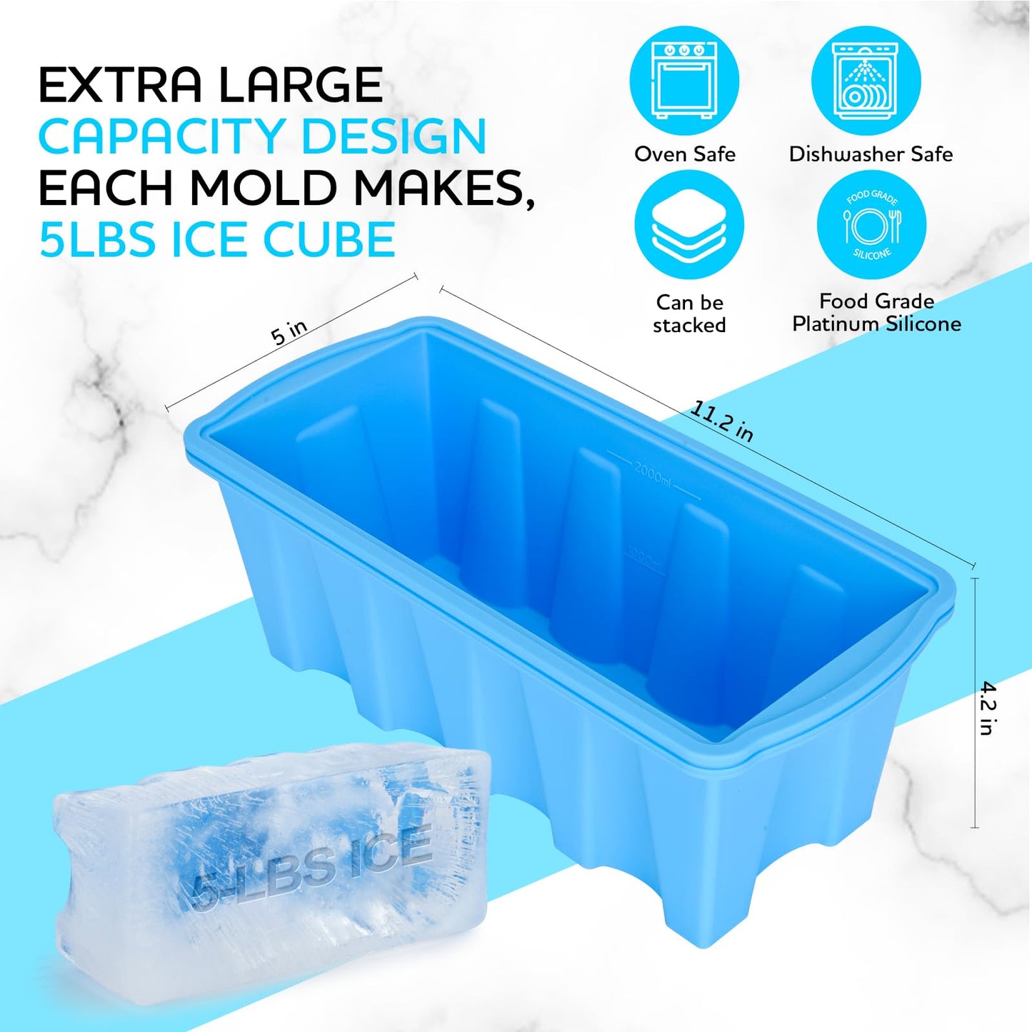 Extra Large Ice Block Mold 3 Pack-Makes three 5 lb Extra-large Ice cubes, Steel reinforced molds,Upgrade Ice Cube Maker,Ideal for Revitalizing Ice Baths or Chilled Coolers ,Reusable Silicone Molds