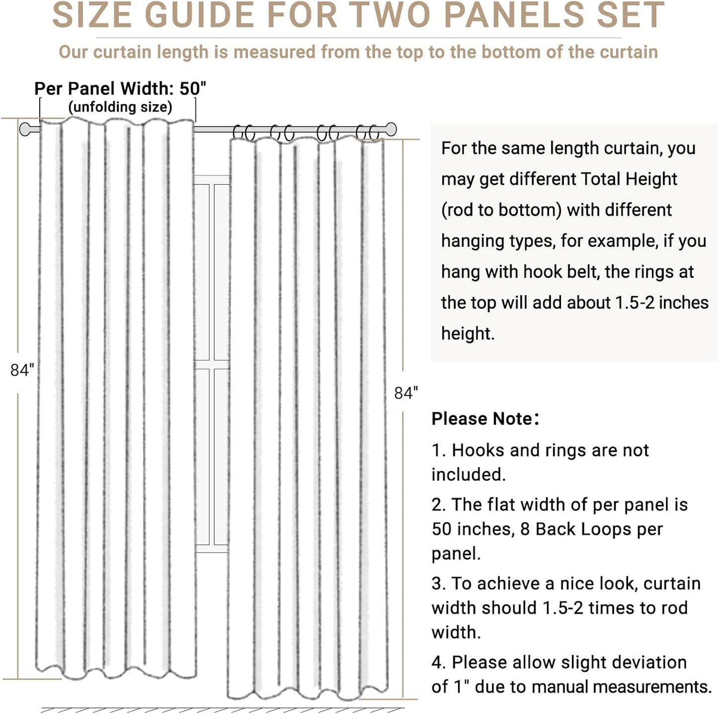 Skiennix 100% Blackout Linen Curtains - Thermal Insulated Drapes, 50" W x 108" L, Oatmeal | 2 Panels Set
