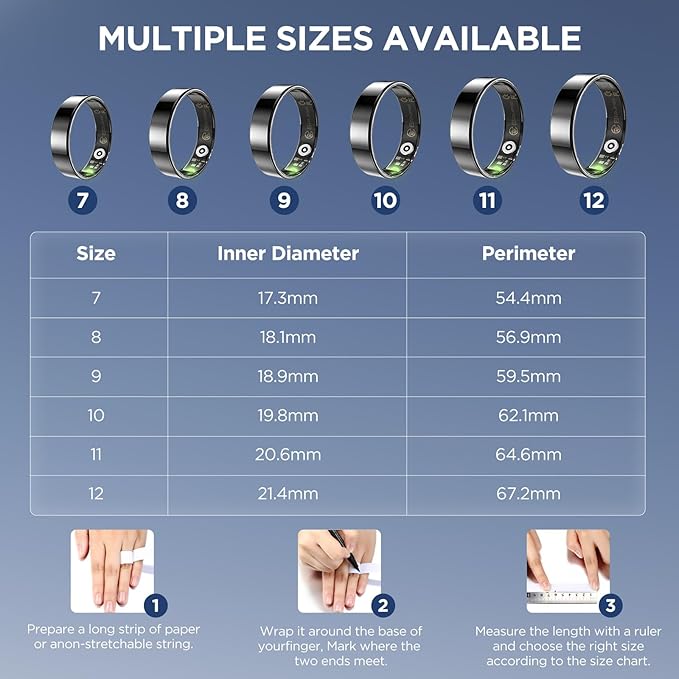 Ultra-thin Sleep & Fitness Tracker, Smart Ring for Women Men, Activity Trackers Fitness Ring with 24/7 Heart Rate Monitor, Step Counter, Calorie Pedometer, No Subscription, for iOS Android (Black #9)