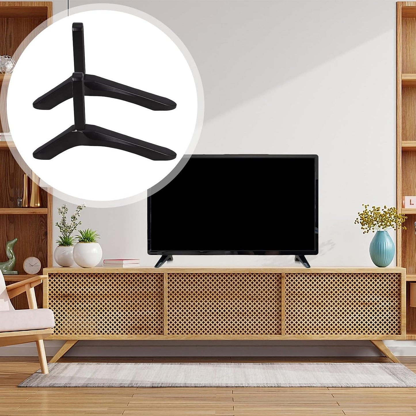 Uonlytech Tabletop TV Base Replacement TV Stand Bracket with Screws Universal Desktop Mount Support for Home and Office