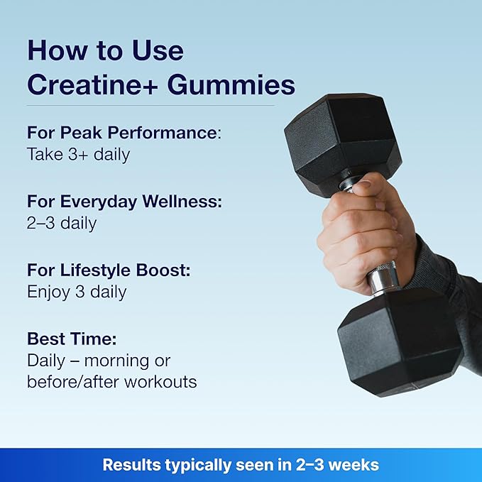 Creatine Gummies for Men & Women - Creatine Monohydrate, L-Theanine, L-Tyrosine & B12 for Muscle Growth, Strength, and Focus - Low Calorie, Sugar-Free, Vegan & Gluten-Free, 3 Pack