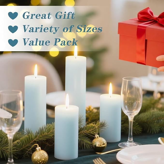 18 Pcs Blue Pillar Candles Bulk Set,Hurricane Candlesï¼? Different Lengths (6 Each),Dripless Unscented Smokeless,Gives You a Better Atmosphere When Organizing Wedding or Event Party.