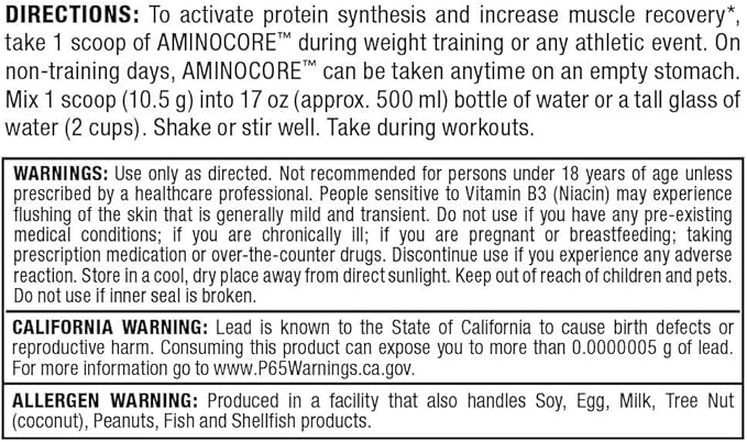 ALLMAX Nutrition AMINOCORE BCAA Powder, 8.18 Grams of Amino Acids, Intra and Post Workout Recovery Drink, Gluten Free, White Grape, 315 g