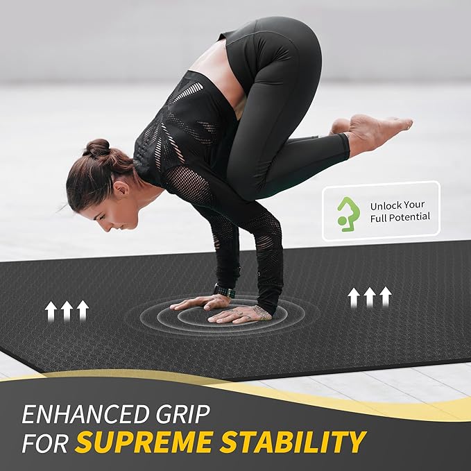 CAMBIVO Large Yoga Mat (6'x 4'), Extra Wide Workout Mat for Men and Women, Yoga Mat Thick 1/3 &1/4 Exercise Mats for Home Workout, Yoga, Pilates (Black,1/4 inch)