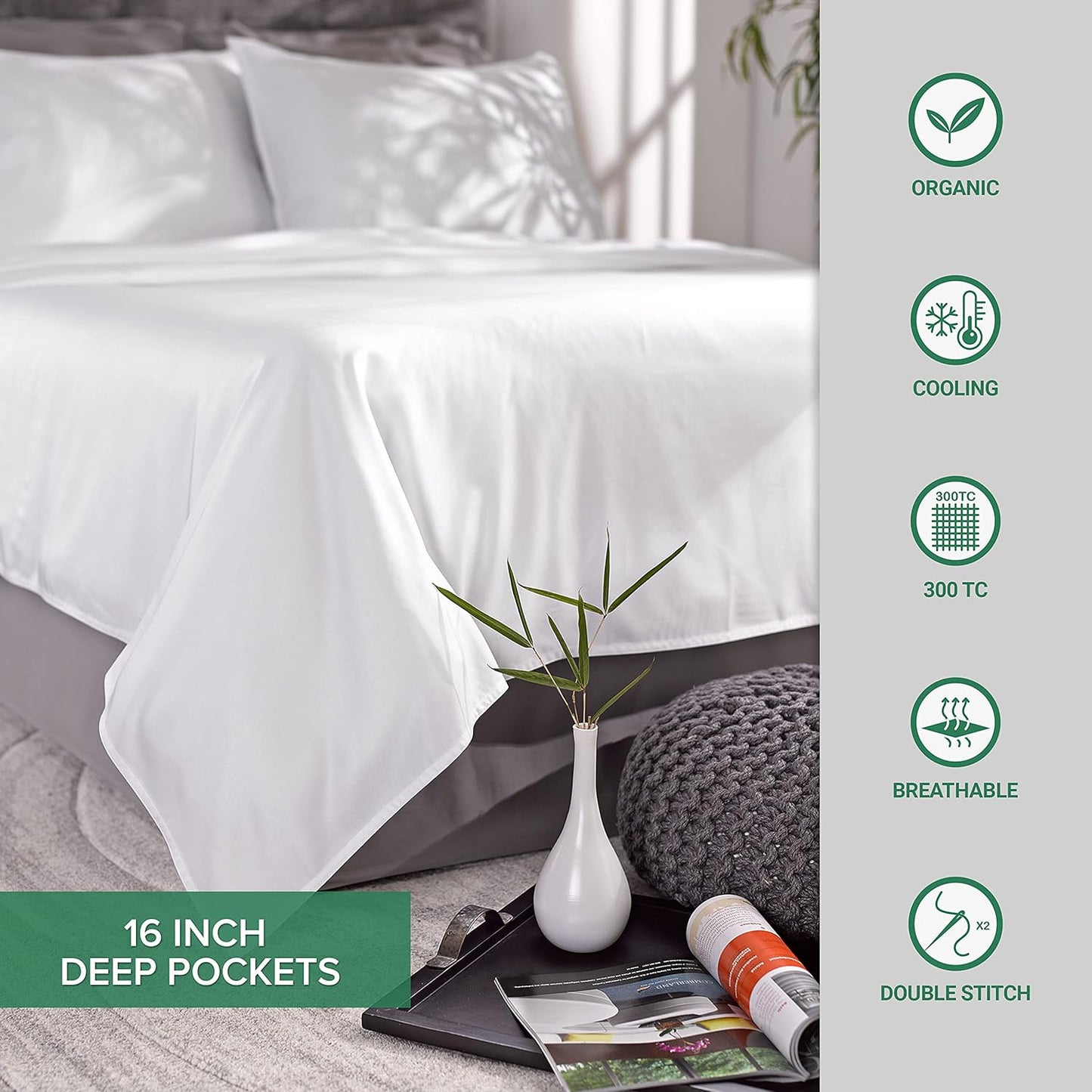 Pure Bamboo Twin Sheet Set - 100% Organic Viscose, Luxuriously Soft & Cooling, Double Stitching | Purple