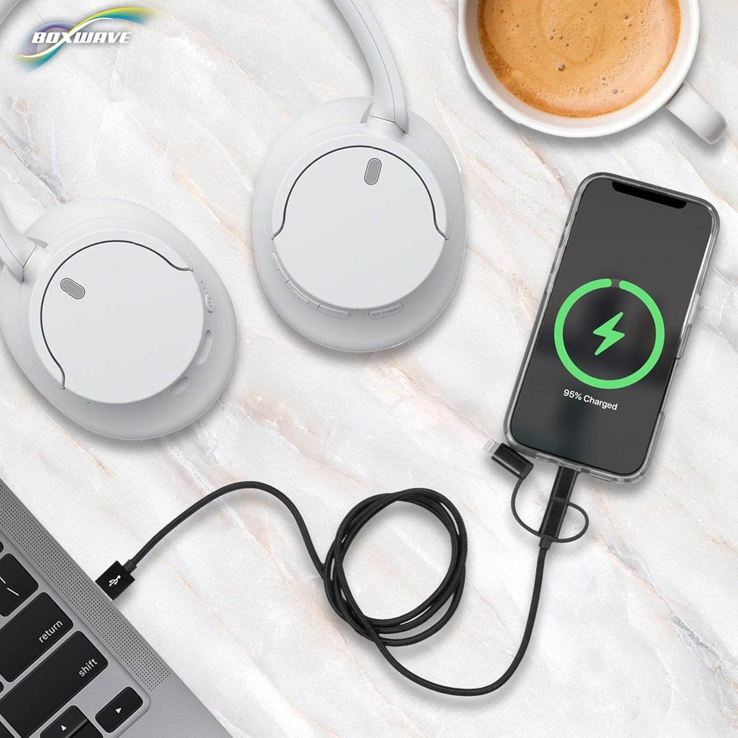 BoxWave S7 MP3 3-in-1 Cable Compatible with QNGEE Portable Player - AllCharge Cable - Jet Black
