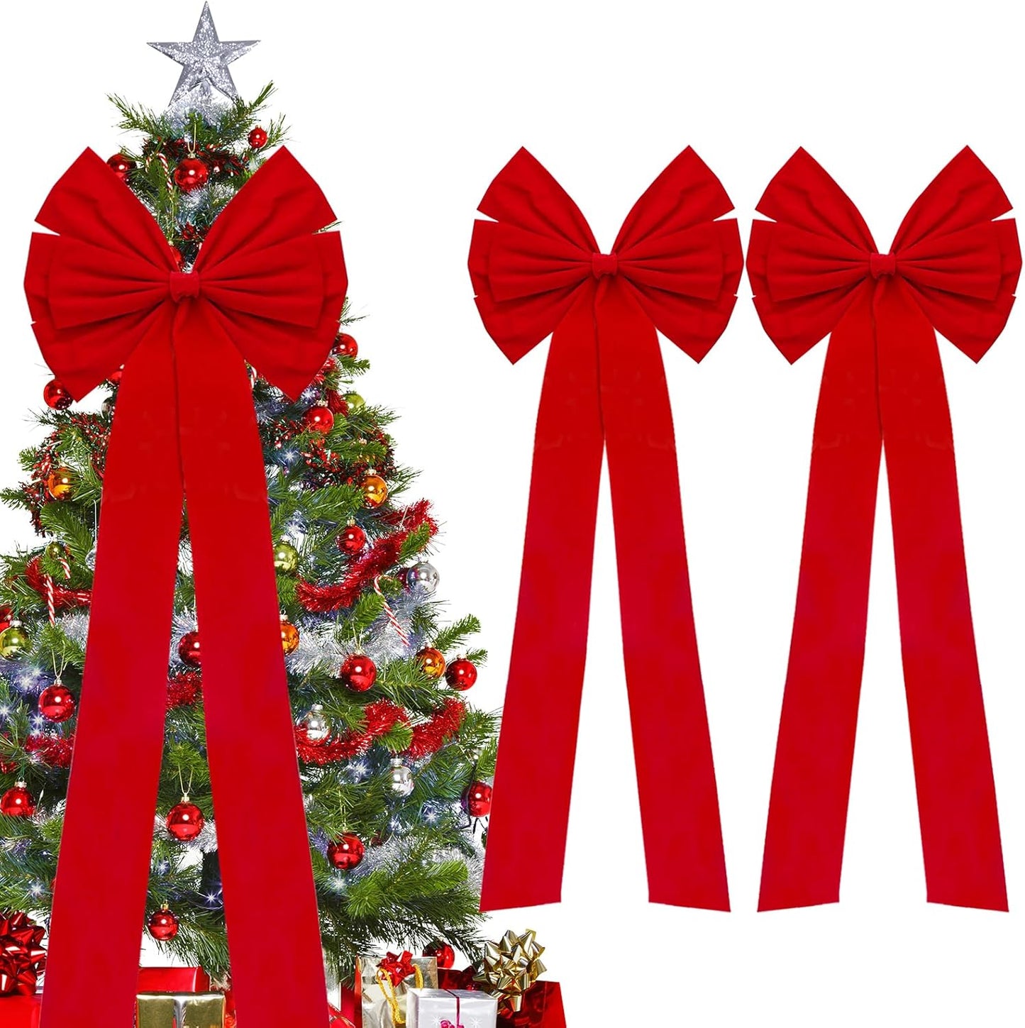 Regine Switzerland Christmas Bows - Large 18âx35â Red Velvet Car & Tree Bow Topper | 2 Pack for Festive Decor