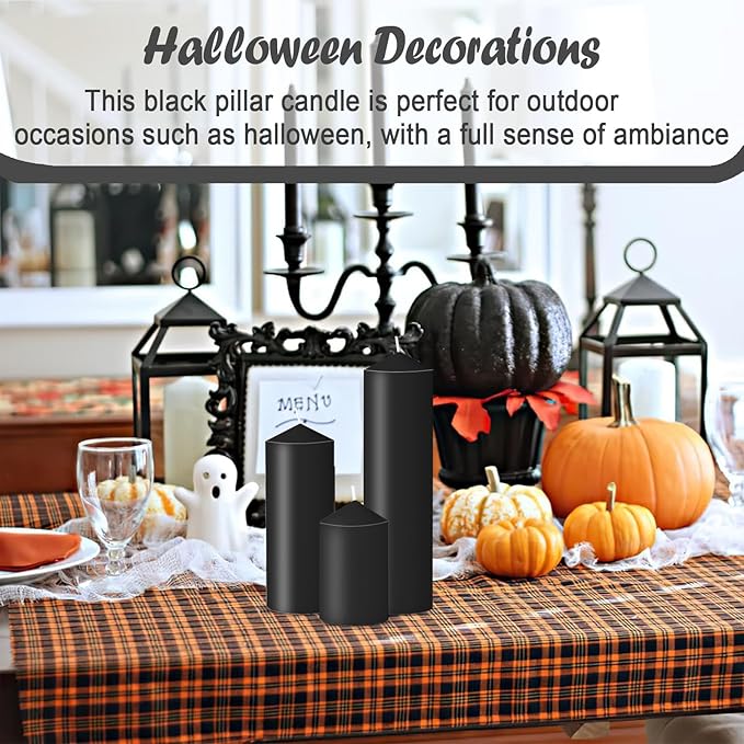 36 Pcs Black Pillar Candles Bulk Set,Hurricane Candlesï¼? Different Lengths (6 Each),Dripless Unscented Smokeless,Gives You a Better Atmosphere When Organizing Wedding or Event Party.