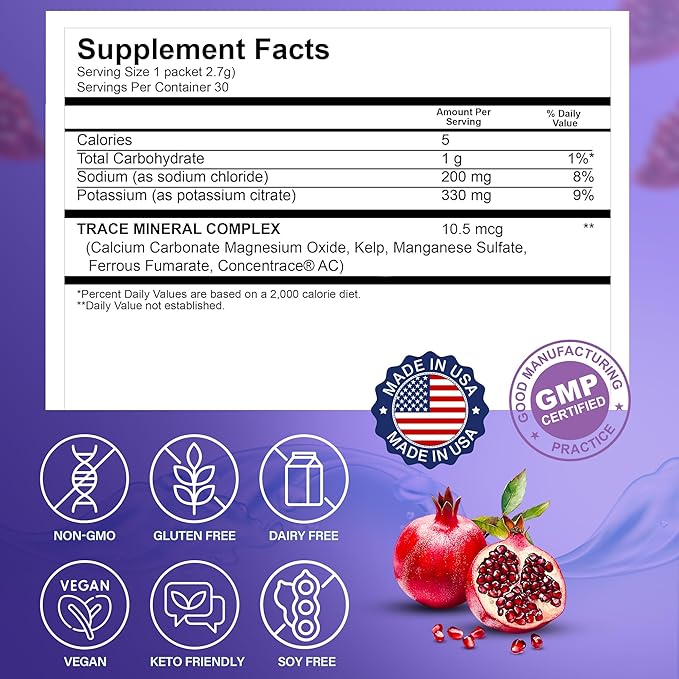 Dr. Price’s Electrolyte Mix | Sugar-Free Hydration Powder with 72+ Trace Minerals | No Sugar, Fast-Dissolving Electrolytes Powder Packets | Blueberry-Pomegranate (30 Packs)