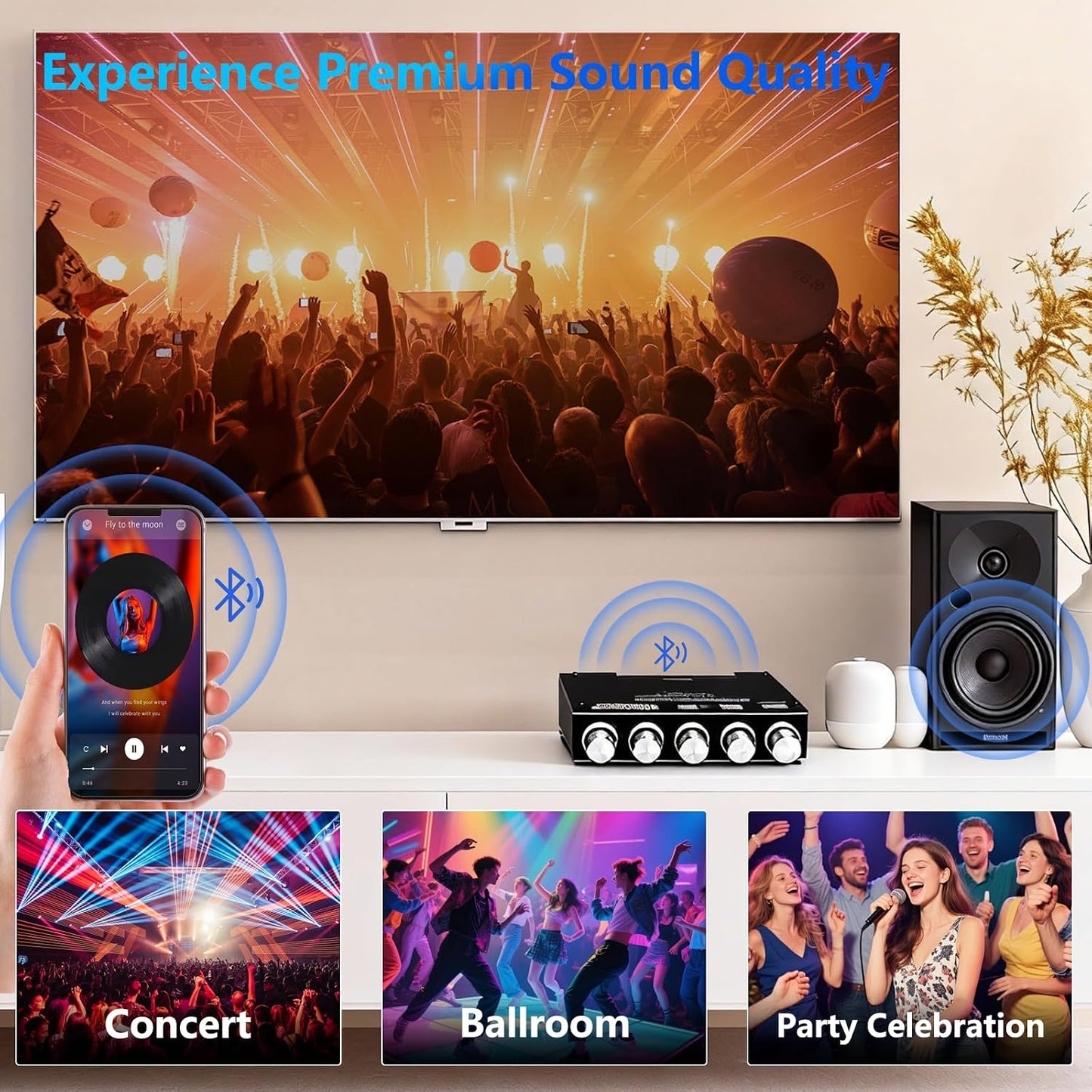 Sigllr 5.1 Board,200W 2.1 Bluetooth Audio Amplifier HiFi Channel Mini Subwoofer Power Amp Module with Treble & Bass