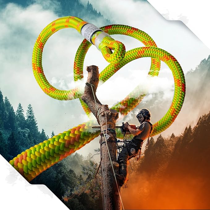 Pelican Rope Arborist Rope 11.8mm x 200Ft, USA Made High-Strength 24-Strands Static Climbing Rope - 5,400 lb Strength for Tree Climbing, Pulling, Outdoors & Swing - Red, Tight Spliced Eye