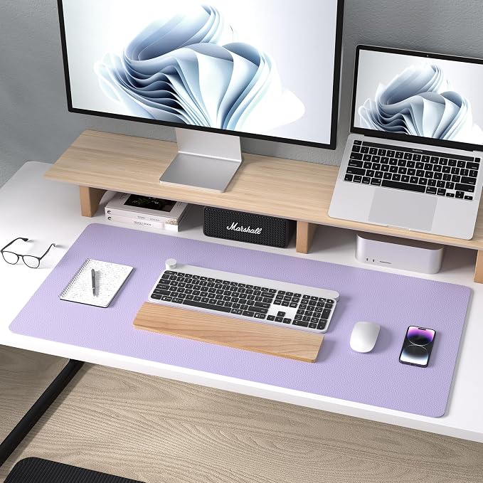 Aothia Leather Desk Pad Protector, Large Mouse Pad, Office Desk Mat, Non-Slip PU Leather Desk Blotter, Laptop Desk Pad, Waterproof Desk Writing Pad for Office and Home (23.6" x 13.7", Lavender)