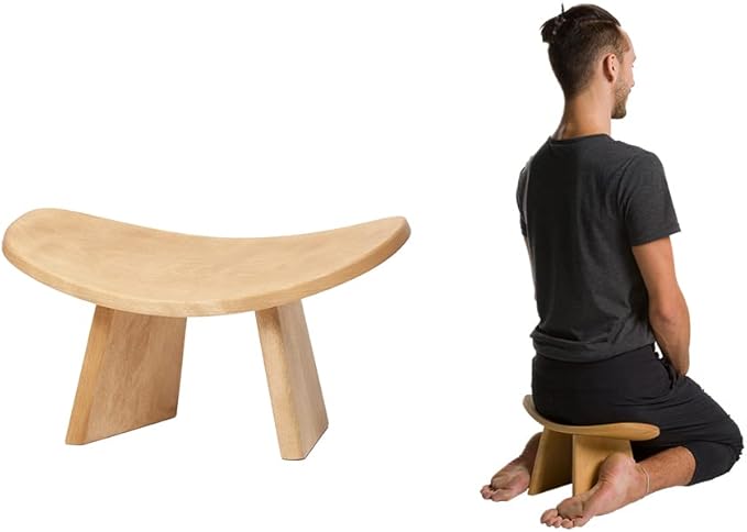 Meditation Bench IKUKO Original, Portable Version with Bag, Locally Handmade Wooden Kneeling Ergonomic Seiza Seat, Prana Yoga - 2 Colors, 3 Height Sizes