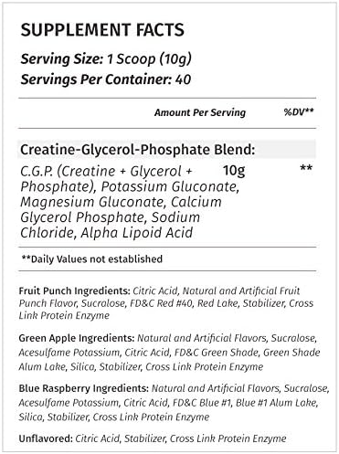 Metabolic Nutrition, CGP, Creatine Glycerol Phosphate, 100% Micronized Creatine Powder, Pre Intra Post Workout Supplement, Unflavored, 400 Grams