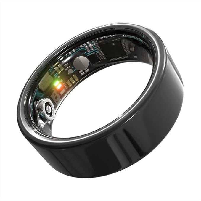 Smart Ring Health Monitoring 5ATM Waterproof Fitness Tracker with Glossy Titanium Surface Blood Oxygen/Sleep/Stress Tracking Women?™s Cycle Prediction Sport Ring Compatible with iOS/Android Ink 13