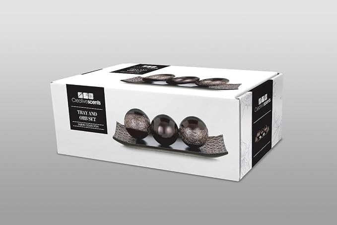 Creative Scents Dublin Brown Tray and Ball Set - Living Room, Entry Table Decor Centerpiece Table Decorations - Decorative Tray for Dining Room, Accent Decor Bowl for House Decoration