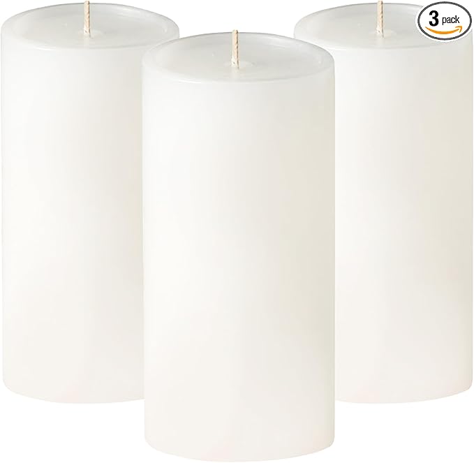 Simply Soson 3x6 inch White Pillar Candles Set of 3, Smooth Texture, Unscented White Candles, Dripless Candles, 3 inch Pillar Candles Ideal as Wedding, Parties, Spas, Dinner, Home Decoration, Church