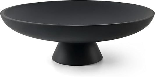 LIN CHUAN Large Decorative Bowl, Modern Resin Pedestal Bowl for Home Decor, Stylish Fruit Bowl for Kitchen Counter, Chic Key Holder for Entry Table, Matte Black
