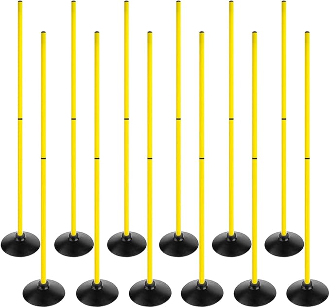6FT Soccer Agility Poles with Rubber Base Detachable Speed Agility Stick Slalom Speed Training Pole Set for Sports
