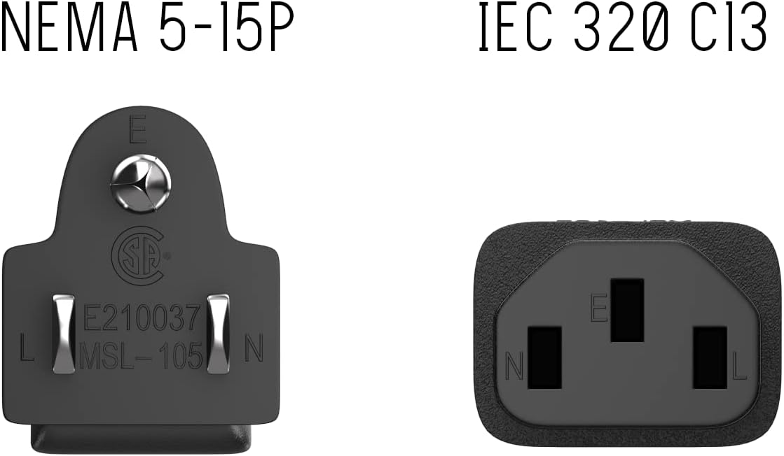 Cable Leader 4ft 14AWG 5-15P C13 3-Prong Computer Power Cord, NEMA to IEC AC Power Cable, Heavy Duty Replacement Power