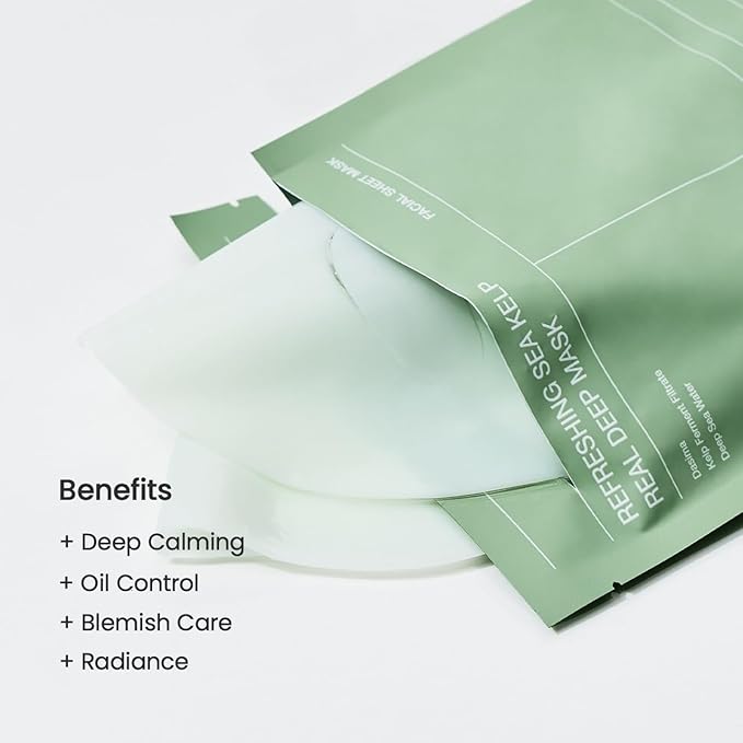 BIODANCE Refreshing Sea kelp Real Deep Mask, Overnight Hydrogel Mask, Calming, Oil & Sebum Control, Blemish Care, Korean Skincare | 1.19oz(34g) x 4ea