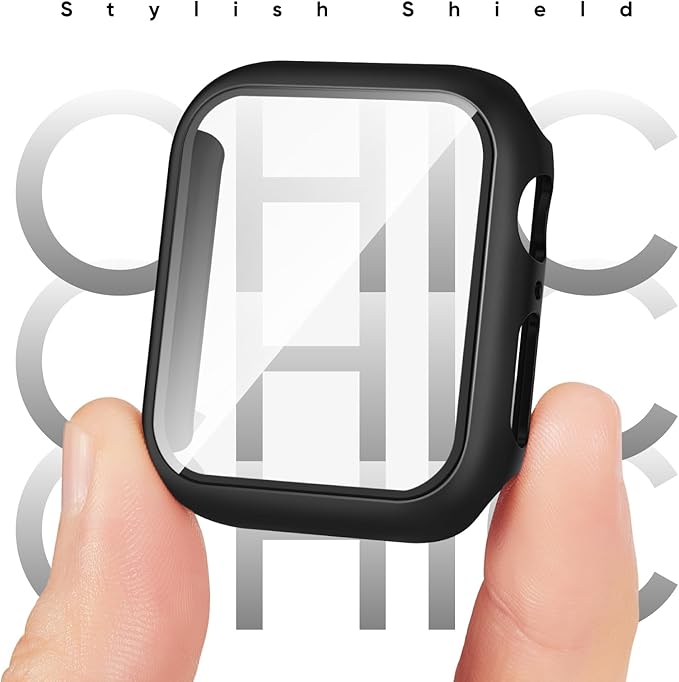 Compatible for Apple Watch Band 38mm and Case with Screen Protector, Soft Silicone Sport Strap Bands and Protective Cover with Tempered Glass for iWatch Series 9 8 7 SE 6 5 4
