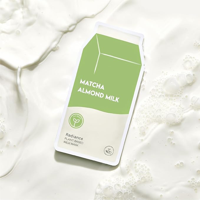 ESW Beauty Matcha Almond Milk - Radiance Plant-Based Milk Face Mask (6-Pack) - Revitalizing with Matcha Green Tea & Sweet Almond for Dull, Uneven Skin - Awakens & Revitalizes