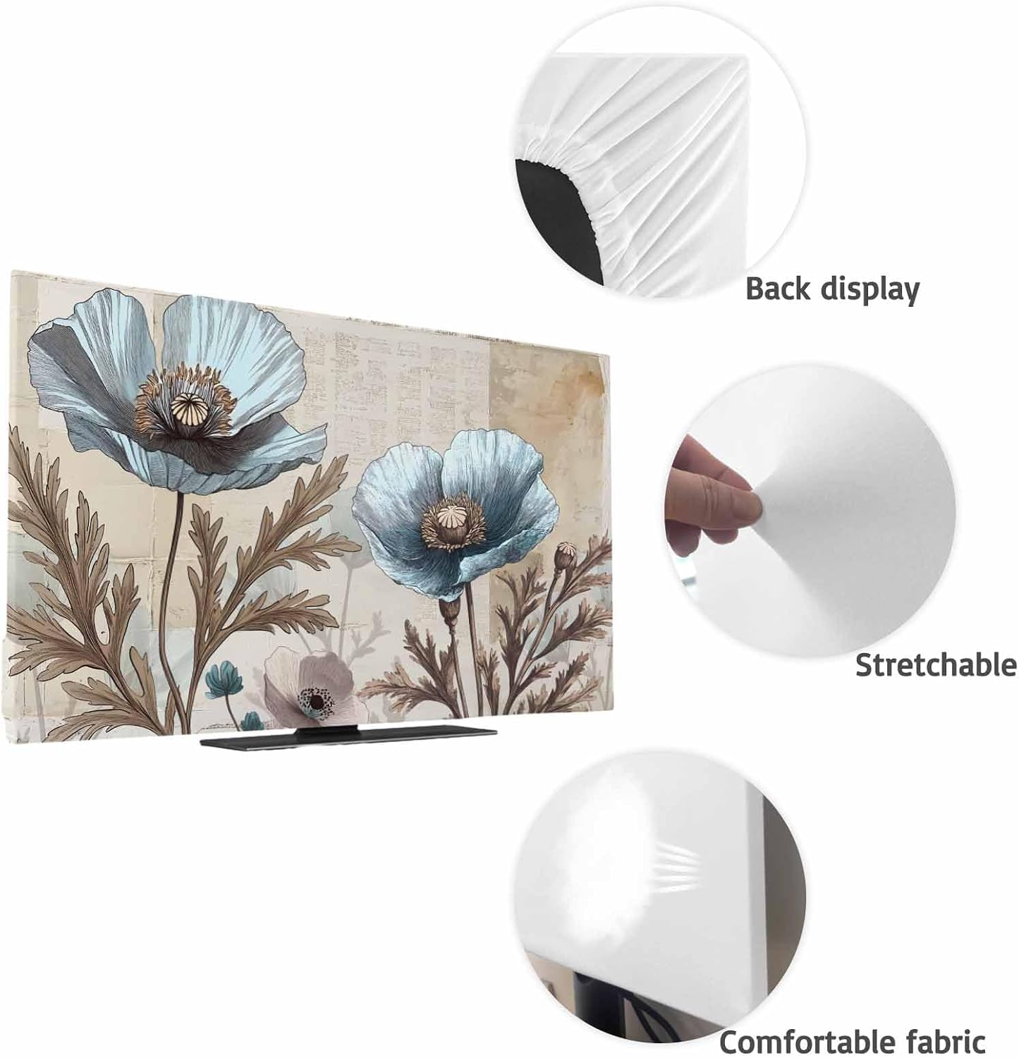 Yukro 65 Inch, 57"x32" Blue Broccoli Indoor TV Dust Cover, Rustic Farmhouse Floral Retro Brown Plant Elastic TV