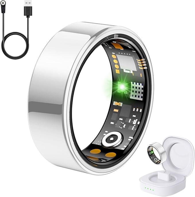 Health Tracker Ring, Smart Health Ring for Women Men with Heart Rate, Blood Oxygen, Sleep Monitor, Steps,Calories, No Subscription Fee, IP68 Waterproof Smart Ring for iPhone & Android (Silver, 13#)