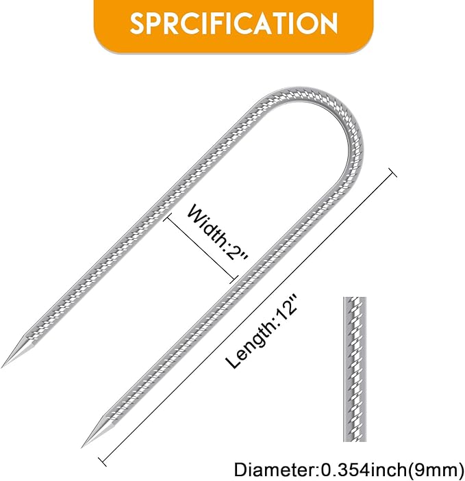 Trampolines Wind Stakes Heavy Duty U Type Sharp Ends 12inch Safety Ground Anchor Galvanized Steel for Soccer Goals, Camping Tents and Huge Garden Decoration (Trampoline Stakes 4pcs)