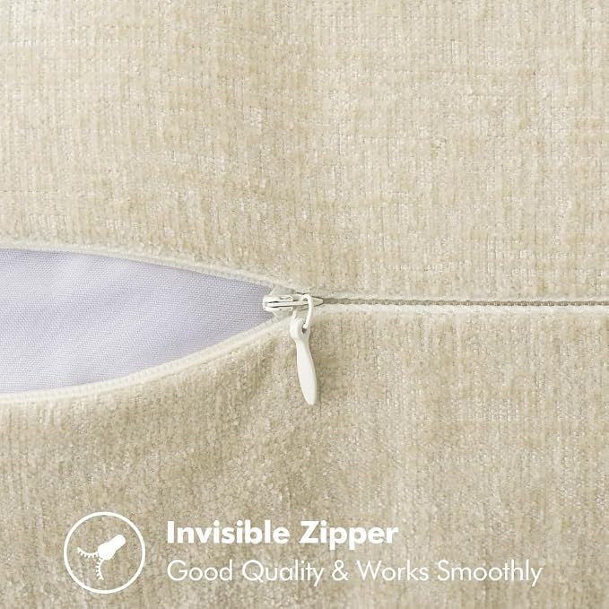 MIULEE Pack of 2 Pillow Covers 20x20 Inch Cream White Farmhouse Decorative Throw Pillow Covers with Stitched Edge Soft Chenille Solid Dyed Couch Pillow Covers for Sofa Bed Living Room