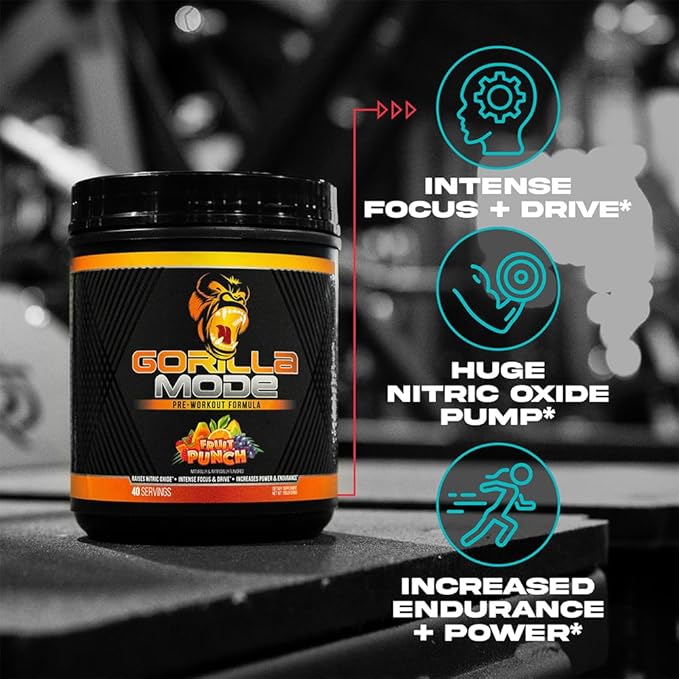 Gorilla Mind Pre Workout - Massive Pumps Laser Focus Energy Power - L-Citrulline, Creatine, L-Tyrosine, Betaine, Hydroprime, Alpha-GPC, 400mg Caffeine, Huperzine A 808g (White Gummy Bear)