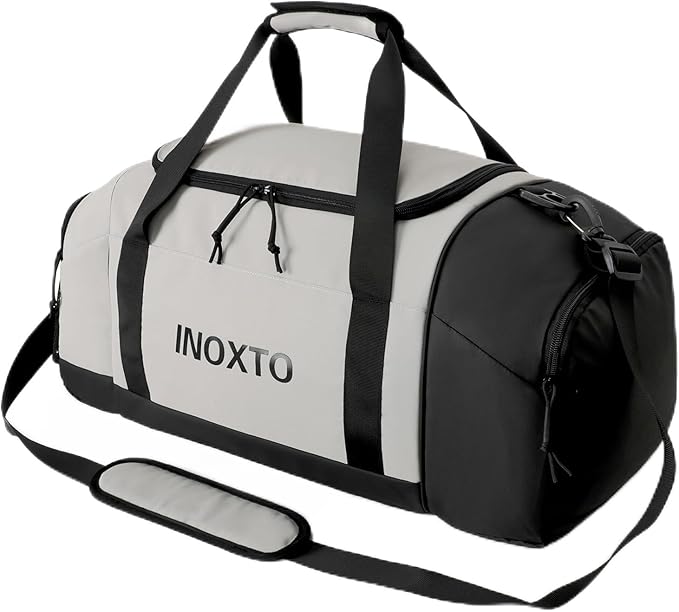 Sports Gym Bag，INOXTO Travel Duffel Bag with Dry Wet Pocket And Shoe CompartmentFor Women and Men，40L/55L Fitness Waterproof Weekender Bag For Swim Sports Travel Working Out (Gray, 55L)