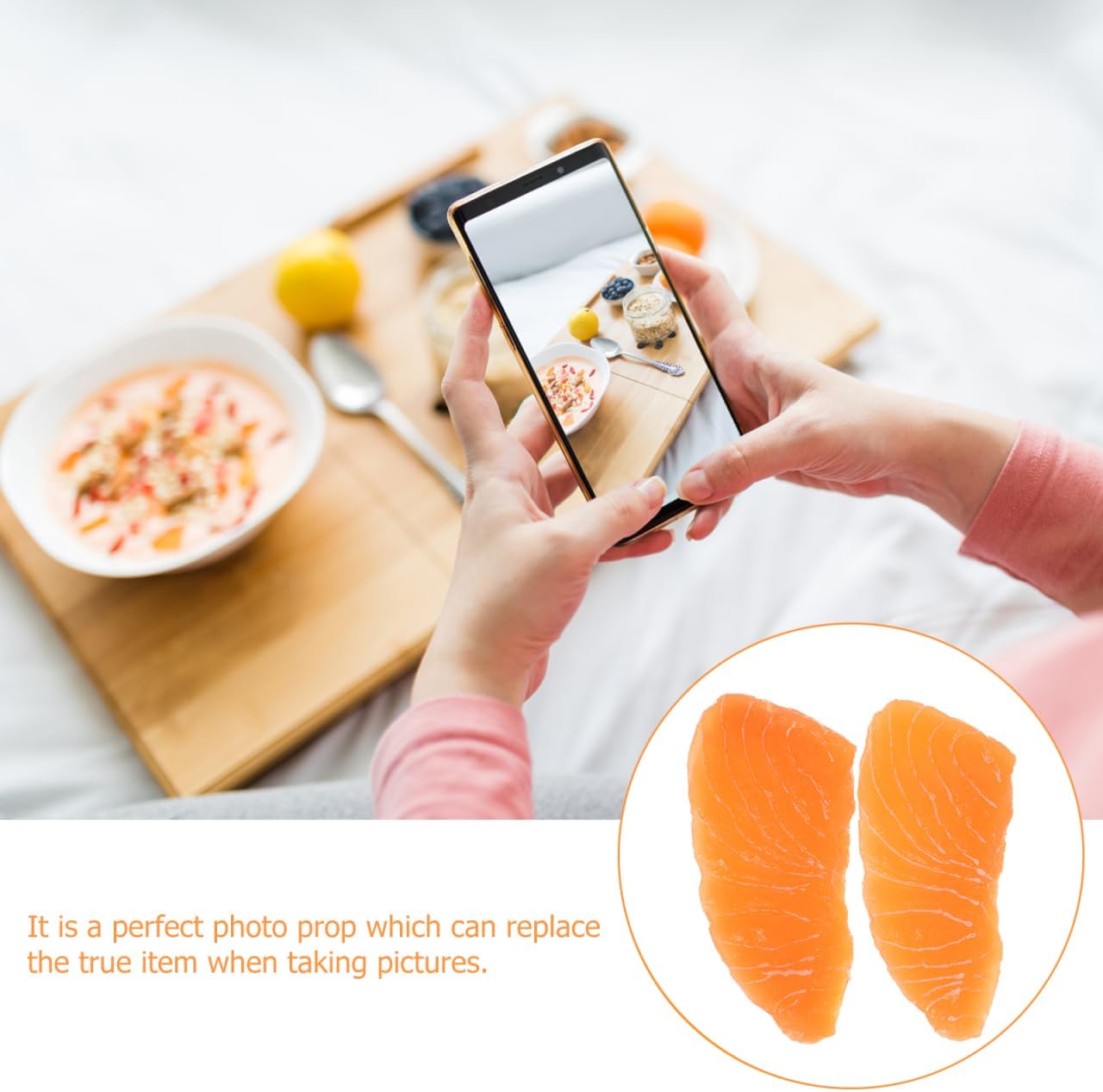 2pcs Garneck Simulated Salmon Slices Fake Food Model Realistic Meat Display Prop for Sushi Shop Restaurant Decor